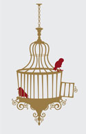 Victorian Bird Cage Style 1 with Birds, Vinyl Wall Art Graphic
