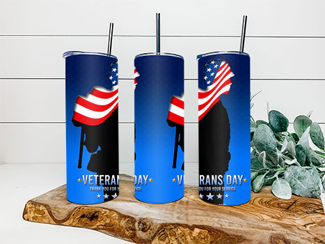 Blue Soldier with Flag Veterans Tumbler